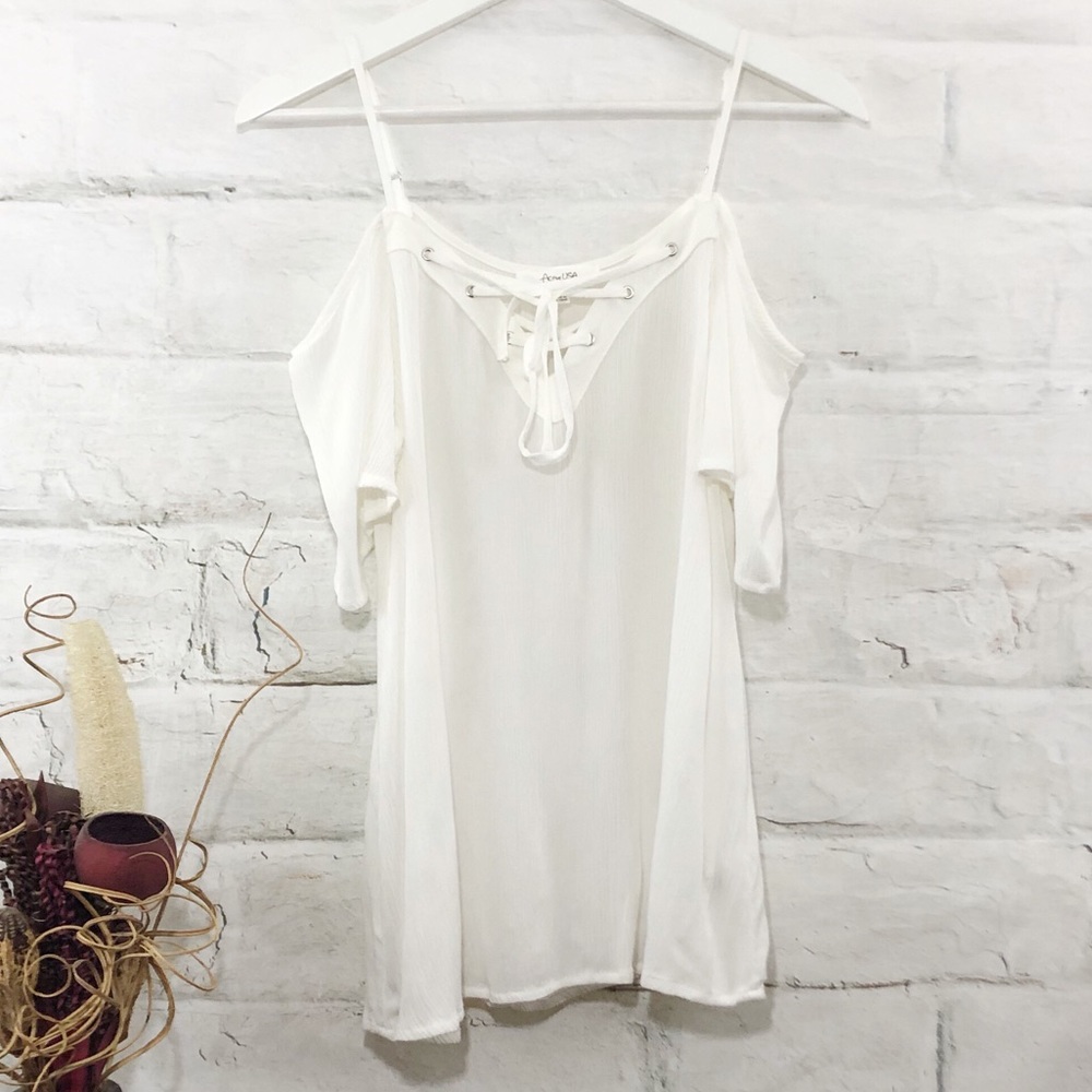 White Lace Up Tank - Picture 2 of 4